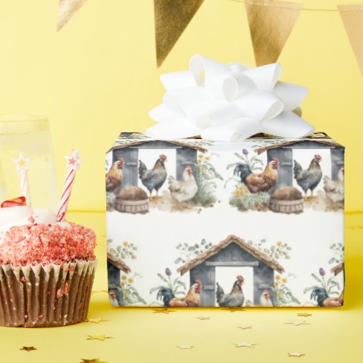 Waterverf Kip in Coop Cadeaupapier (Verjaardagsfeest)