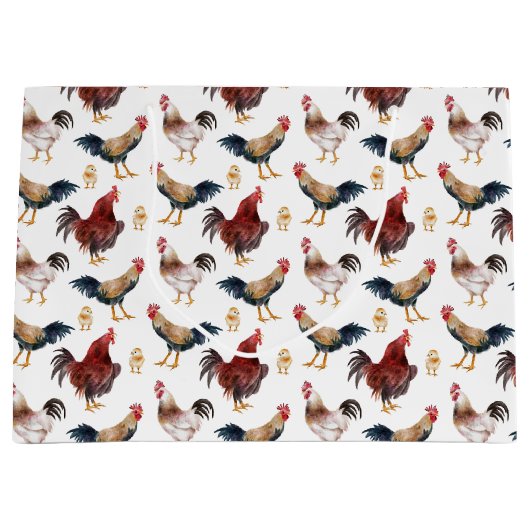 Waterverf Kip Pattern Gift Bag Groot Cadeauzakje (Voorkant)