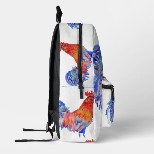 Waterverf Kip Rooster Rood Geel Blauw Bedrukte Rugzak (Links)