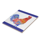Waterverf Kip Rooster Rood Geel Blauw Tegeltje (Zijkant)