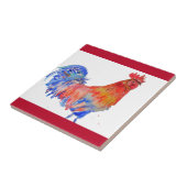 Waterverf Kip Rooster Rood Geel Blauw Tegeltje (Zijkant)