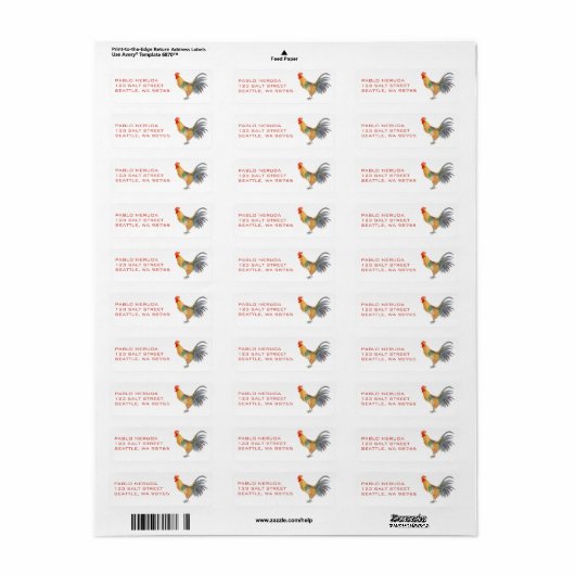 Waterverf kippen - DOUANE-mailadres Etiket (Full Sheet)