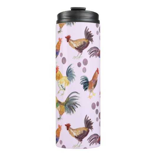 Waterverf kippen Eieren Barnyard Hens Paars Thermosbeker (Voorkant)