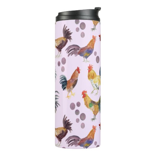 Waterverf kippen Eieren Barnyard Hens Paars Thermosbeker (Gedraaid links)