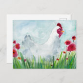 Waterverf kippen en bloemen briefkaart (Voorkant / Achterkant)