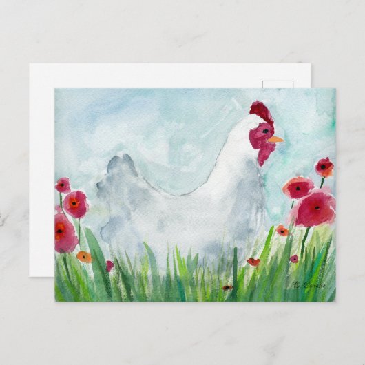 Waterverf kippen en bloemen briefkaart (Voorkant / Achterkant)
