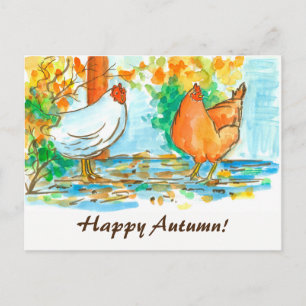 Waterverf kippen Happy Autumn Briefkaart