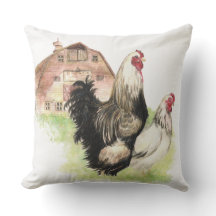 Waterverf kippen Hen en Rooster Boerderij Vogels