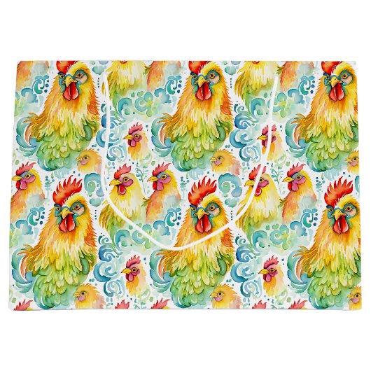 Waterverf kippen kleurrijke verjaardag groot cadeauzakje (Voorkant)