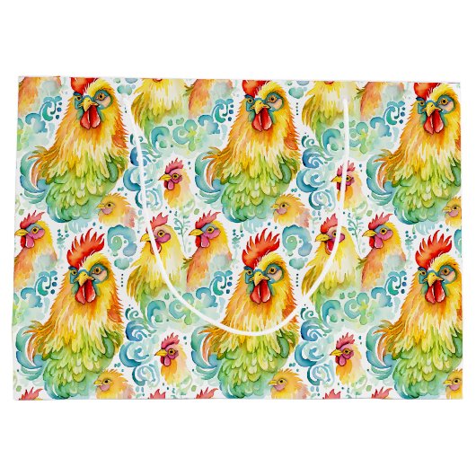 Waterverf kippen kleurrijke verjaardag groot cadeauzakje (Achterkant)