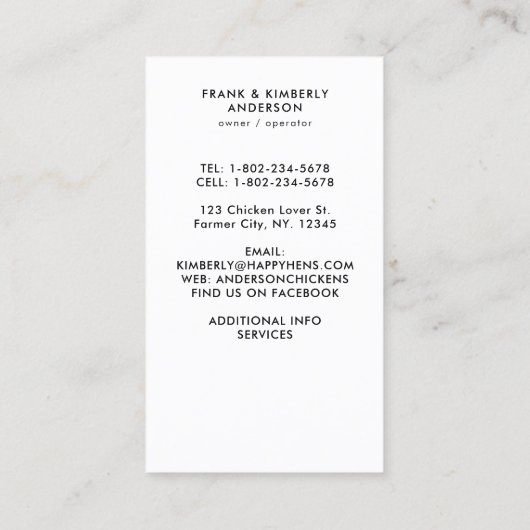 Waterverf Kippen Moderne Boerderij Verse eieren Visitekaartje (Achterkant)