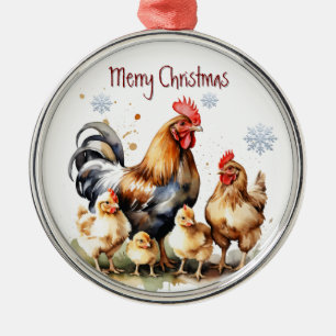 Waterverf Kippenfamilie Dierenvogel Natuur Art Metalen Ornament