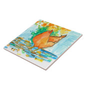 Waterverf kippenhennen herfstbladeren tegeltje (Zijkant)