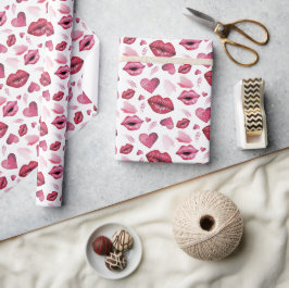 Waterverf Kisses en Hearts Pattern Cadeaupapier