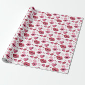 Waterverf Kisses en Hearts Pattern Cadeaupapier (Uitgerold)