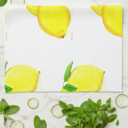 waterverf Kitchen Citrustropische citroenen Theedoek (Gevouwen)