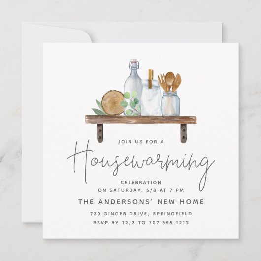 Waterverf Kitchen Shelf Housewarming Party Kaart (Voorkant)