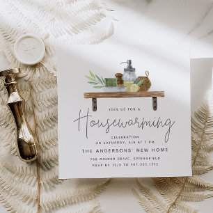 Waterverf Kitchen Shelf Housewarming Party Kaart