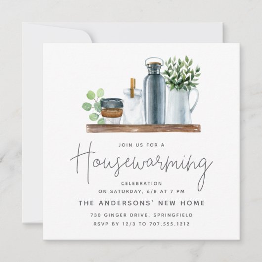 Waterverf Kitchen Shelf Housewarming Party Kaart (Voorkant)