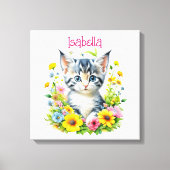 Waterverf Kitten Bloemen Gepersonaliseerd Canvas Afdruk (Voorkant)