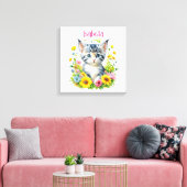 Waterverf Kitten Bloemen Gepersonaliseerd Canvas Afdruk (Insitu (Woonkamer))
