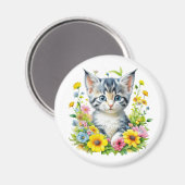 Waterverf Kitten Bloemen Kerstmis Magneet (Voorkant / Achterkant)