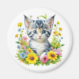 Waterverf Kitten Bloemen Kerstmis Magneet