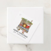 Waterverf Kitten Cat Fireplace Kerstmis Bedankjes Labels (In situ)