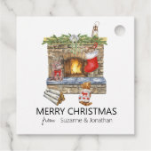Waterverf Kitten Cat Fireplace Kerstmis Bedankjes Labels (Achterkant)