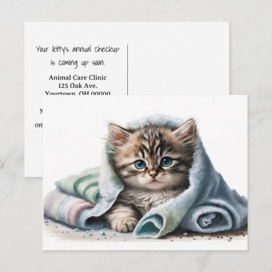 Waterverf Kitten Dierenartsenkliniek Briefkaart (Voorkant / Achterkant)