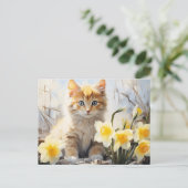 Waterverf Kitten en Daffodils Briefkaart (Staand voorkant)
