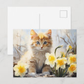 Waterverf Kitten en Daffodils Briefkaart (Voorkant / Achterkant)