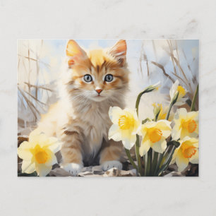 Waterverf Kitten en Daffodils Briefkaart