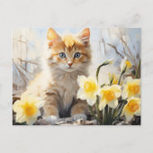 Waterverf Kitten en Daffodils Briefkaart (Voorkant)