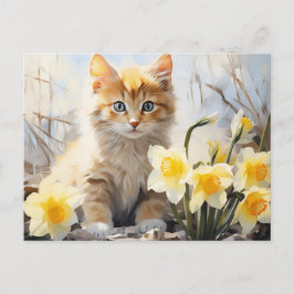 Waterverf Kitten en Daffodils Briefkaart