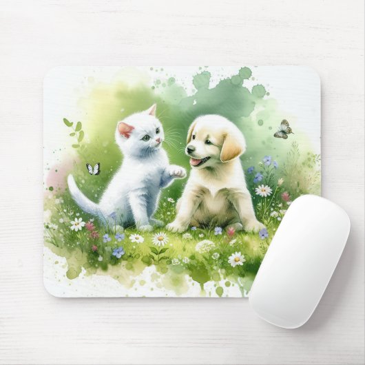 Waterverf Kitten en Puppy Muismat (Met muis)