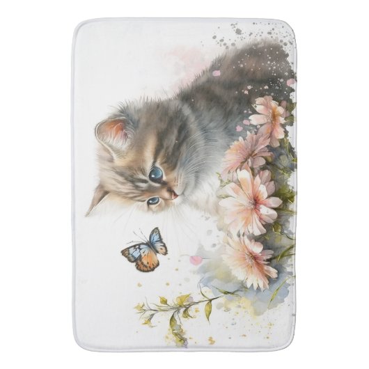Waterverf Kitten en Vlinder Badmat (Voorkant Verticaal)