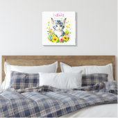 Waterverf Kitten Flowers gepersonaliseerd Canvas Afdruk (Insitu (Slaapkamer))