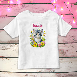 Waterverf Kitten Flowers gepersonaliseerd Kinder Shirts