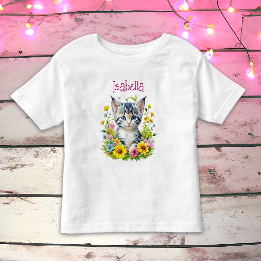 Waterverf Kitten Flowers gepersonaliseerd Kinder Shirts