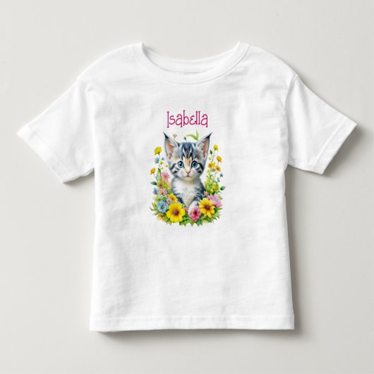 Waterverf Kitten Flowers gepersonaliseerd Kinder Shirts (Voorkant)