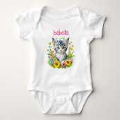 Waterverf Kitten Flowers gepersonaliseerd Romper (Voorkant)