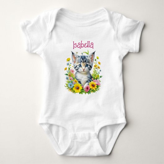 Waterverf Kitten Flowers gepersonaliseerd Romper (Voorkant)