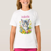 Waterverf Kitten Flowers gepersonaliseerd T-shirt (Voorkant)