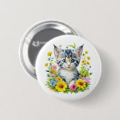Waterverf Kitten Flowers Kerst Ronde Button 5,7 Cm (Voorkant /achterkant)