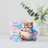 Waterverf Kitten in een teacup kleurrijke kat Briefkaart (Staand voorkant)