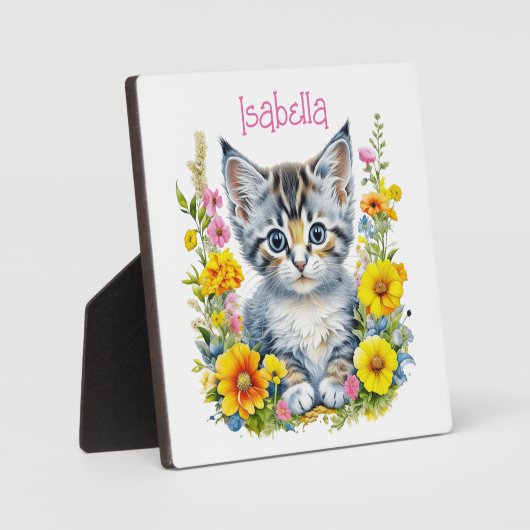 Waterverf Kitten in Flowers Gepersonaliseerd Fotoplaat (Voorkant)