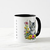 Waterverf Kitten in Yellow Flowers Gepersonaliseer Mok (Voorkant rechts)