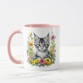 Waterverf Kitten in Yellow Flowers Gepersonaliseer Mok (Links)
