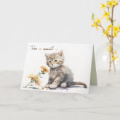 Waterverf Kitten met Daisy Kaart (Gele Bloem)